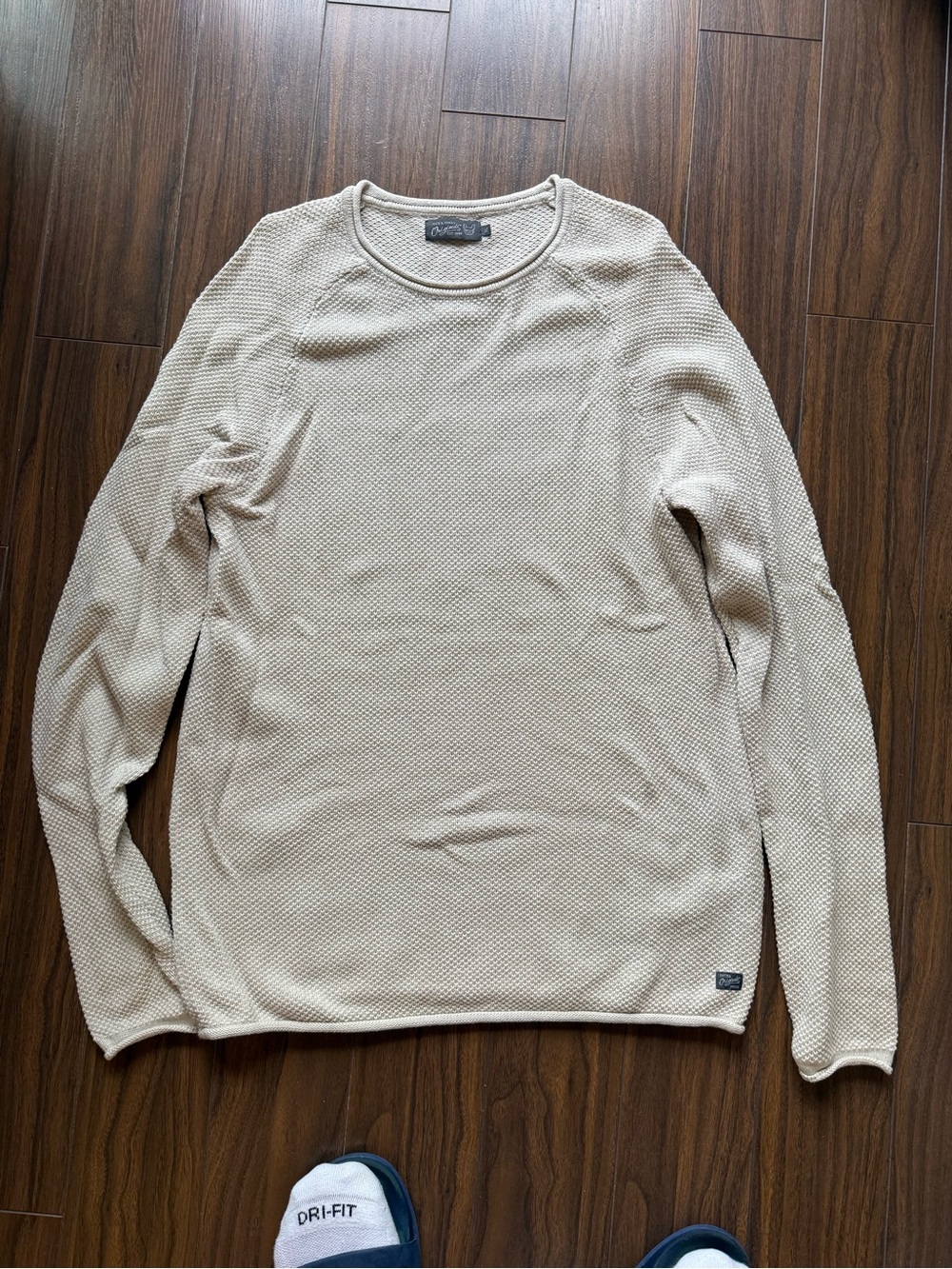 Men's Cream Waffle Knit Long-Sleeve Sweater